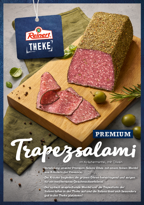 4549 Reinert Theke Premium Trapezsalami im Kraeutermantel mit Oliven