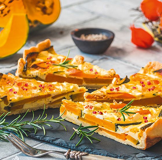 Kürbis-Tarte mit Reinert Schinken Nuggetz mager