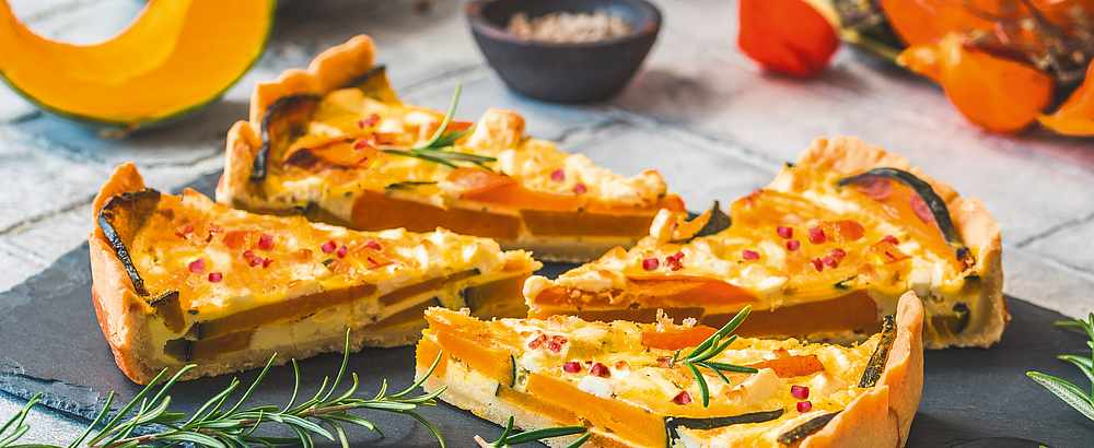 Kürbis-Tarte mit Reinert Schinken Nuggetz mager