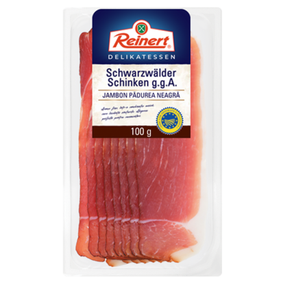 Reinert Jambon Pădurea Neagră – 100g Pachet Reinert Jambon Pădurea Neagră, 100g, pe fundal alb