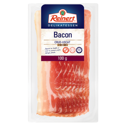 Reinert Bacon crud-uscat – 100g Pachet Reinert Bacon crud-uscat, 100g, pe fundal alb