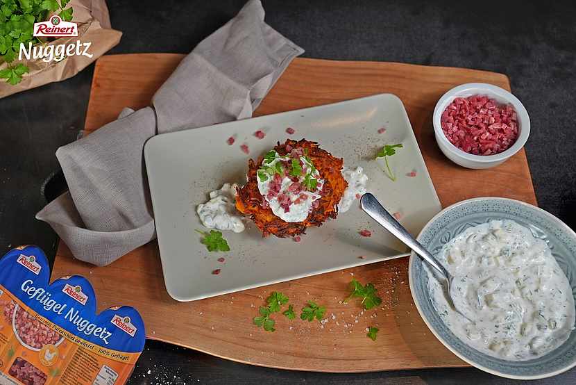 Kürbispuffer mit Reinert Schinken Nuggetz – extra mager