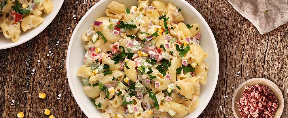 Nudelsalat mit Reinert Schinken Nuggetz extra mager